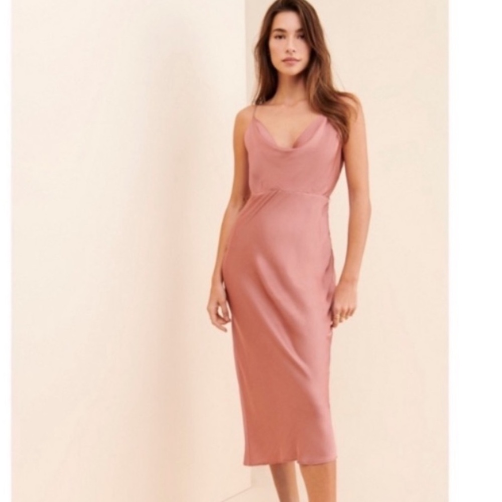 EUC Greylin Pink Cowl Slip Dress Midi